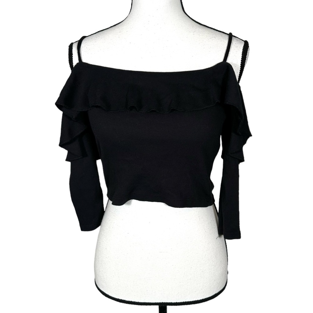 Zara Ribbed Off Shoulder with Strap Cropped Top
